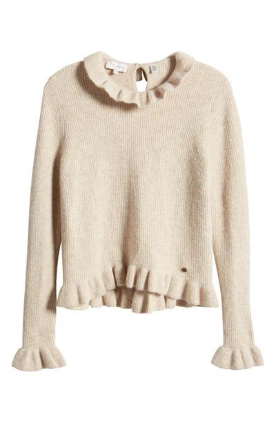Shop Ted Baker Pipalee Ruffle Rib Sweater In Camel