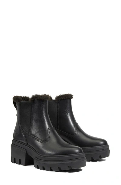 Shop Timberland Everleigh Faux Fur Lined Platform Chelsea Boot In Black Full Grain