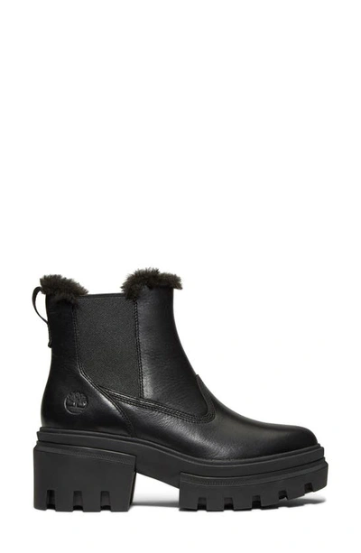 Shop Timberland Everleigh Faux Fur Lined Platform Chelsea Boot In Black Full Grain