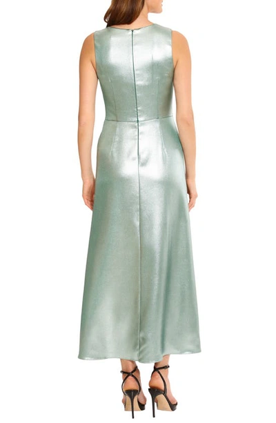 Maggy London Front Twist Satin Maxi Dress In Silver/green