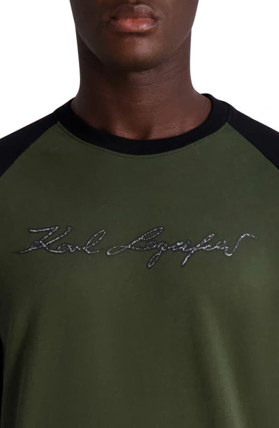 Shop Karl Lagerfeld Colorblock Retro Logo Long Sleeve Graphic T-shirt In Olive