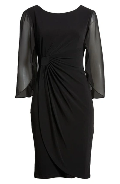 Shop Connected Apparel Sheer Sleeve Dress In Black