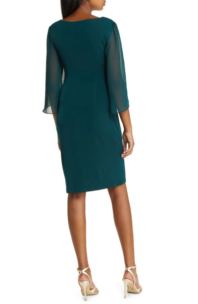 Shop Connected Apparel Sheer Sleeve Dress In Hunter