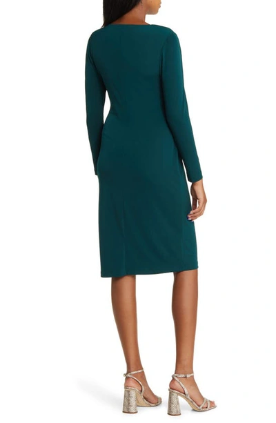 Shop Connected Apparel Twisted Bodice Long Sleeve Midi Dress In Hunter