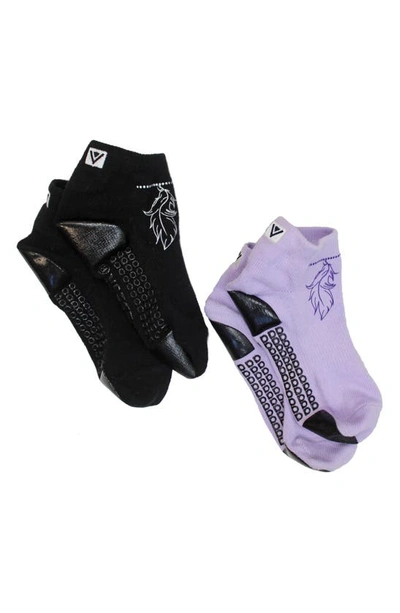 Shop Arebesk Feather Assorted 2-pack Grip Ankle Socks In Black Lavender