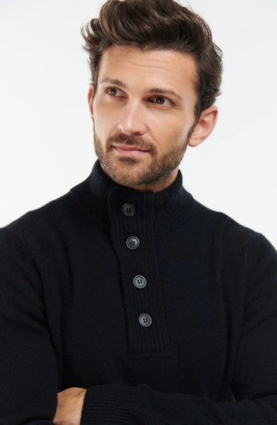 Shop Barbour Essential Half Placket Wool Pullover In Black