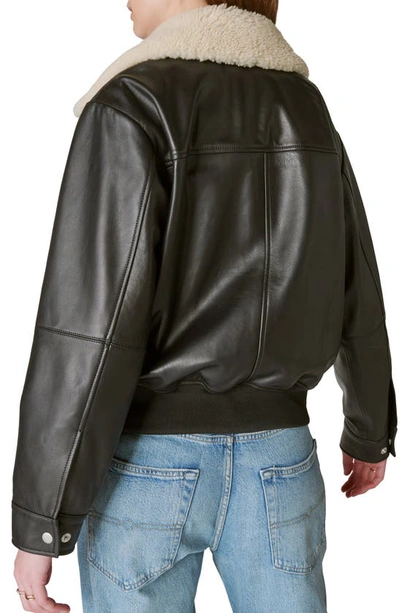 Shop Lucky Brand Faux Shearling Collar Leather Bomber Jacket In Black