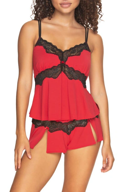 Shop Black Bow Lace Trim Short Pajamas In Tango Red