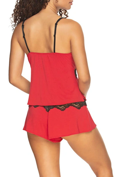 Shop Black Bow Lace Trim Short Pajamas In Tango Red