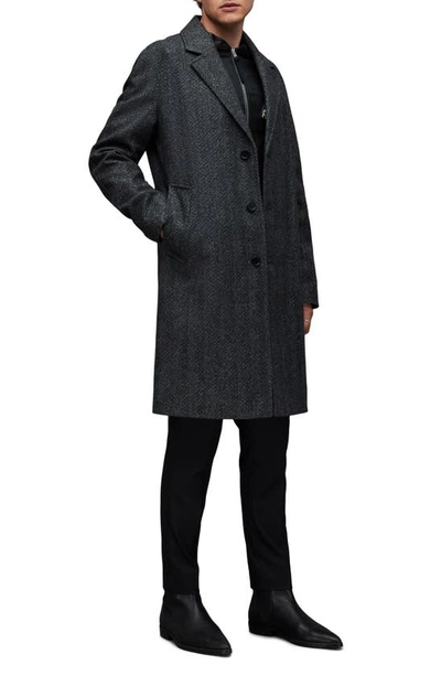 Shop Allsaints Ormond Longline Wool Blend Coat In Black/ White