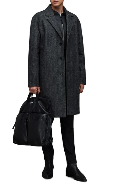 Shop Allsaints Ormond Longline Wool Blend Coat In Black/ White