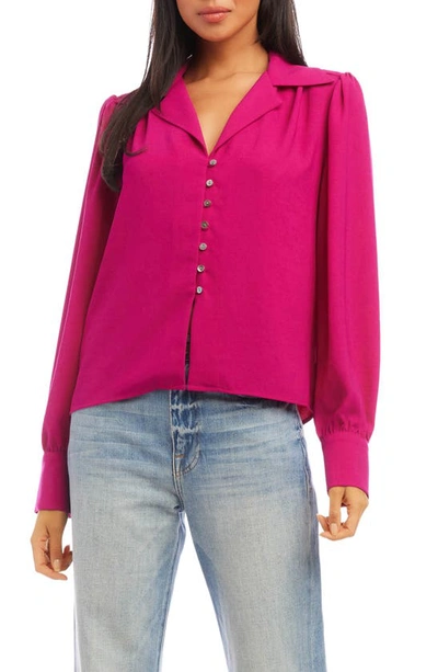 Shop Fifteen Twenty Long Sleeve Crepe Button-up Blouse In Hot Pink