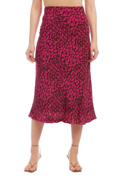 Shop Fifteen Twenty Leopard Print Bias Cut Midi Skirt In Pink Leopard