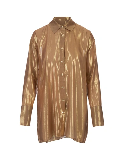 Shop Retroféte Retrofête Nude Glitter Romy Silk Chiffon Shirt In Golden