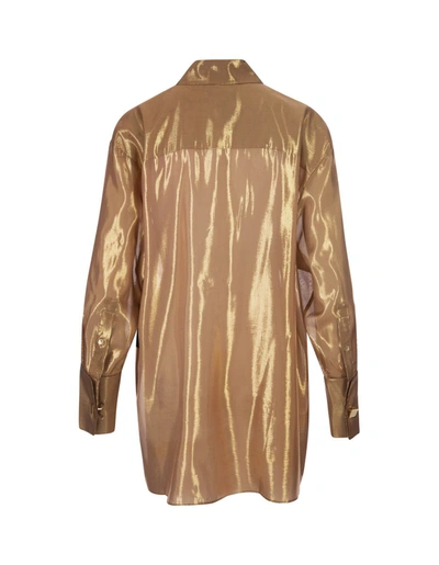 Shop Retroféte Retrofête Nude Glitter Romy Silk Chiffon Shirt In Golden