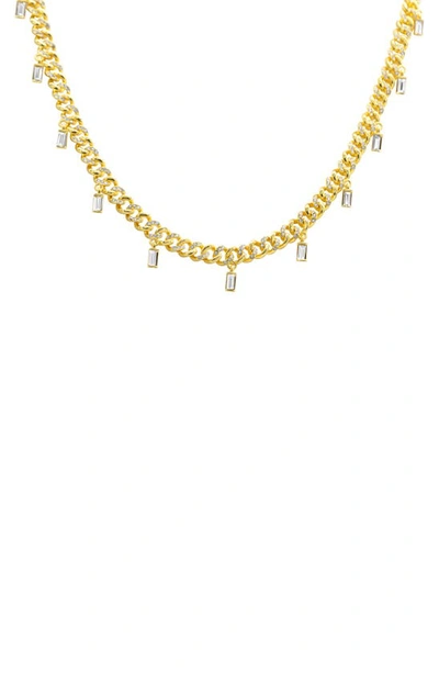 Shop Adornia Baguette Crystal Charm Pavé Curb Chain Necklace In Gold