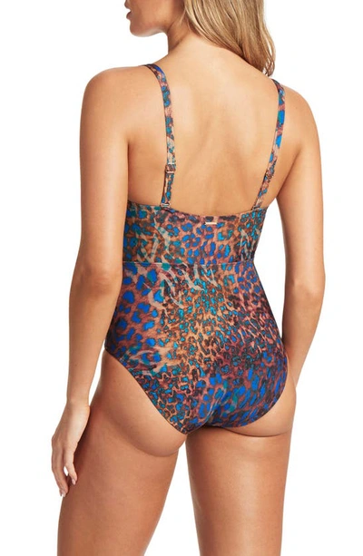 Shop Sea Level Plunge Multifit One-piece Swimsuit In Blue