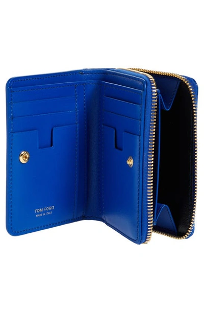 Shop Tom Ford T-line Croc Embossed Patent Leather Zip Wallet In 1l025 Cobalt