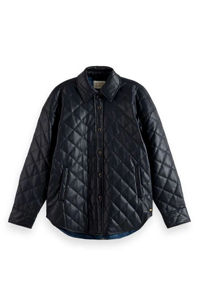 Shop Scotch & Soda Quilted Faux Leather Shirt Jacket In Night