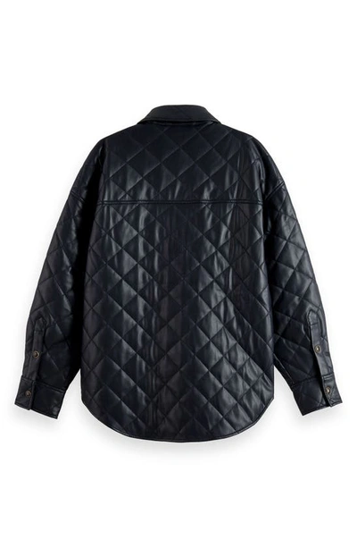 Shop Scotch & Soda Quilted Faux Leather Shirt Jacket In Night