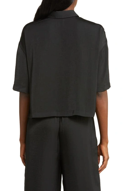 Barefoot Dreams Dream Washed Satin Button-up Pajama Shirt In Black