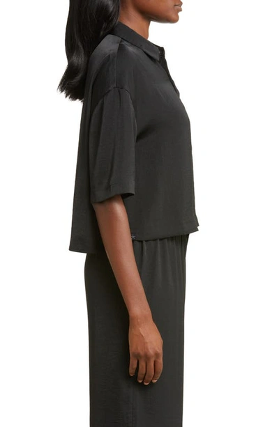 Barefoot Dreams Dream Washed Satin Button-up Pajama Shirt In Black