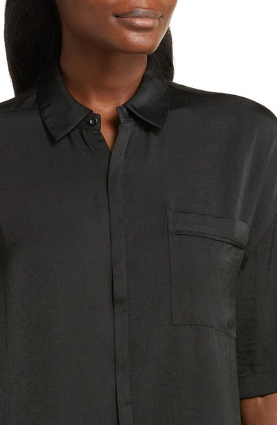Barefoot Dreams Dream Washed Satin Button-up Pajama Shirt In Black