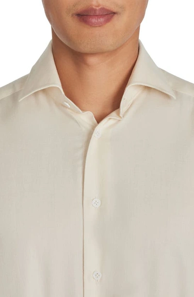 Shop Jack Victor Bellamy Herringbone Cotton Blend Sport Shirt In Ecru