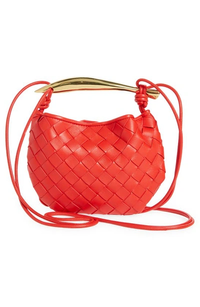 Shop Bottega Veneta Sardine Intrecciato Crossbody Bag In 6459 Vernis-muse Brass