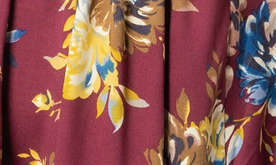 Kiyonna Encore Print Faux Wrap Top In Bordeaux Blooms