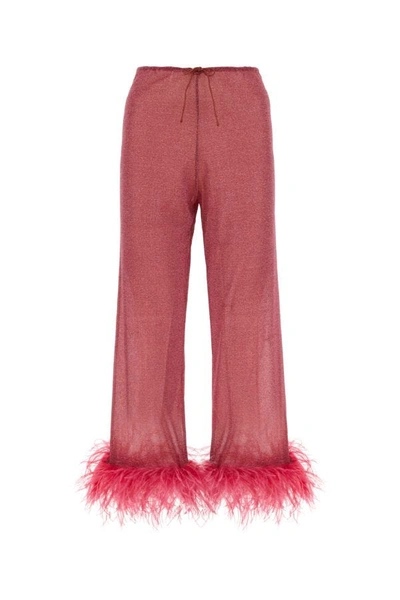 Shop Oseree Woman Dark Pink Nylon Blend See-through Pant