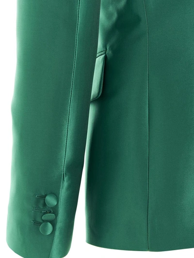 Shop Alberta Ferretti Single Breast Satin Blazer Jacket In Green