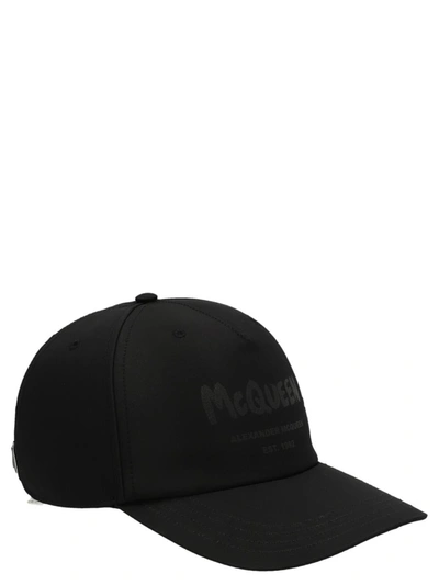 Shop Alexander Mcqueen 'tonal Graffiti' Cap In Black