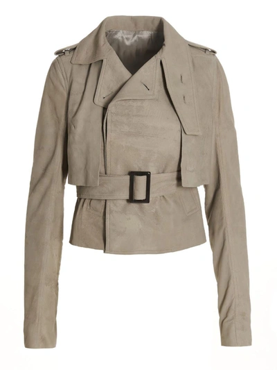 Shop Rick Owens 'mini Trench' Jacket In Gray