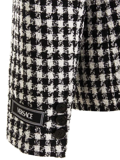 Shop Versace Tweed Wool Blazer Jacket In White/black
