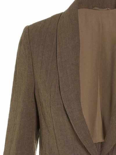 Shop Brunello Cucinelli Linen Single Breast Blazer Jacket In Brown