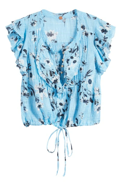 Shop Free People Naya Floral Ruffle Blouse In Blue Combo