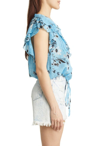Shop Free People Naya Floral Ruffle Blouse In Blue Combo