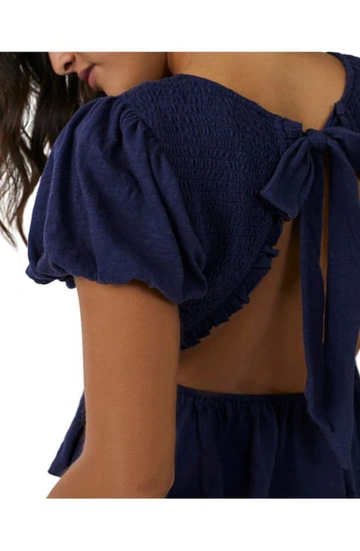 Shop Free People Smocked Open Back Peplum Cotton Top In Evening Eclipse