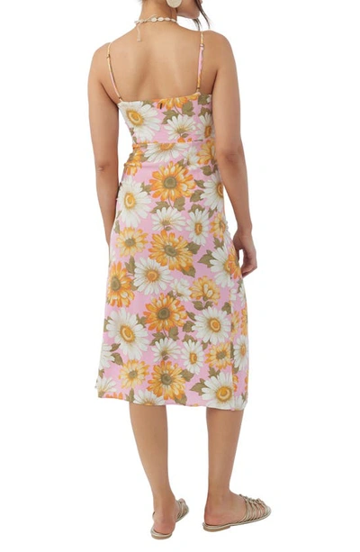Shop O'neill Tavia Floral Ruched Midi Dress In Pink