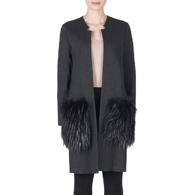 Joseph Ribkoff Fur Pocket Coat In Grey In Grey