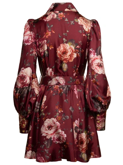 Shop Zimmermann Bourdeaux Luminosity Shirt Dress With All-over Floral Print In Silk Woman In Red