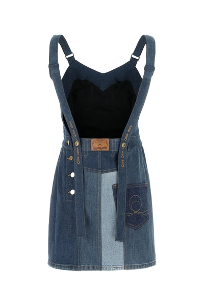 Marine Serre Patchwork Regenerated Stretch Denim Minidress In Blue