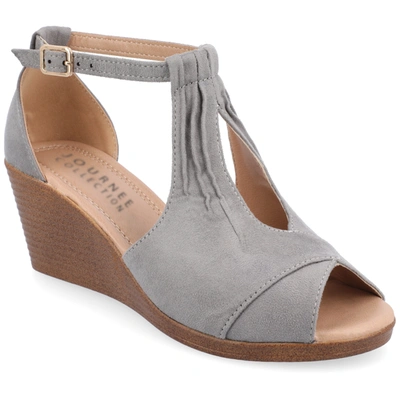 Shop Journee Collection Collection Women's Tru Comfort Foam Narrow Width Kedzie Wedge Sandals In Grey