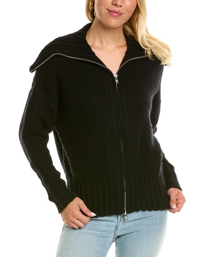 Shop Autumn Cashmere Chunky Shaker Textured Zip Cashmere & Wool-blend Jacket In Black