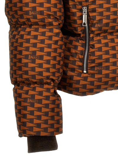 Shop Bally Geometric Print Down Jacket In Brown