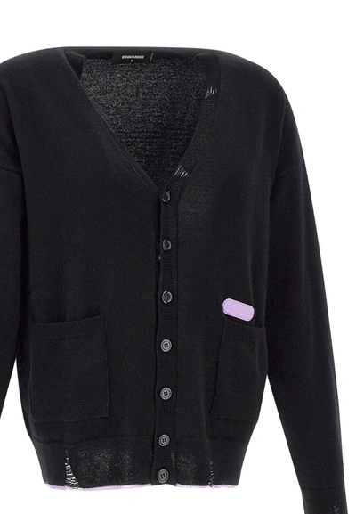 Shop Dsquared2 "fluo Trim" Wool And Cashmere Cardigan In Black