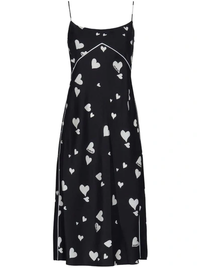 Shop Marni Midi Dress With Heart Print In Black
