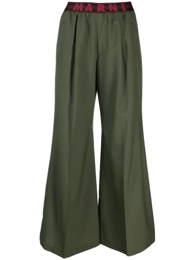 Shop Marni Palazzo Trousers With Print In Green
