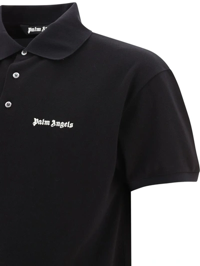 Shop Palm Angels Polo Shirt With Embroidered Logo In Black